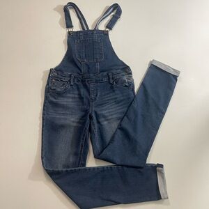 JUSTICE STRETCH BLUE JEAN OVERALLS / PANTS DISTRESSED STRAIGHT LEG GIRLS SZ 12